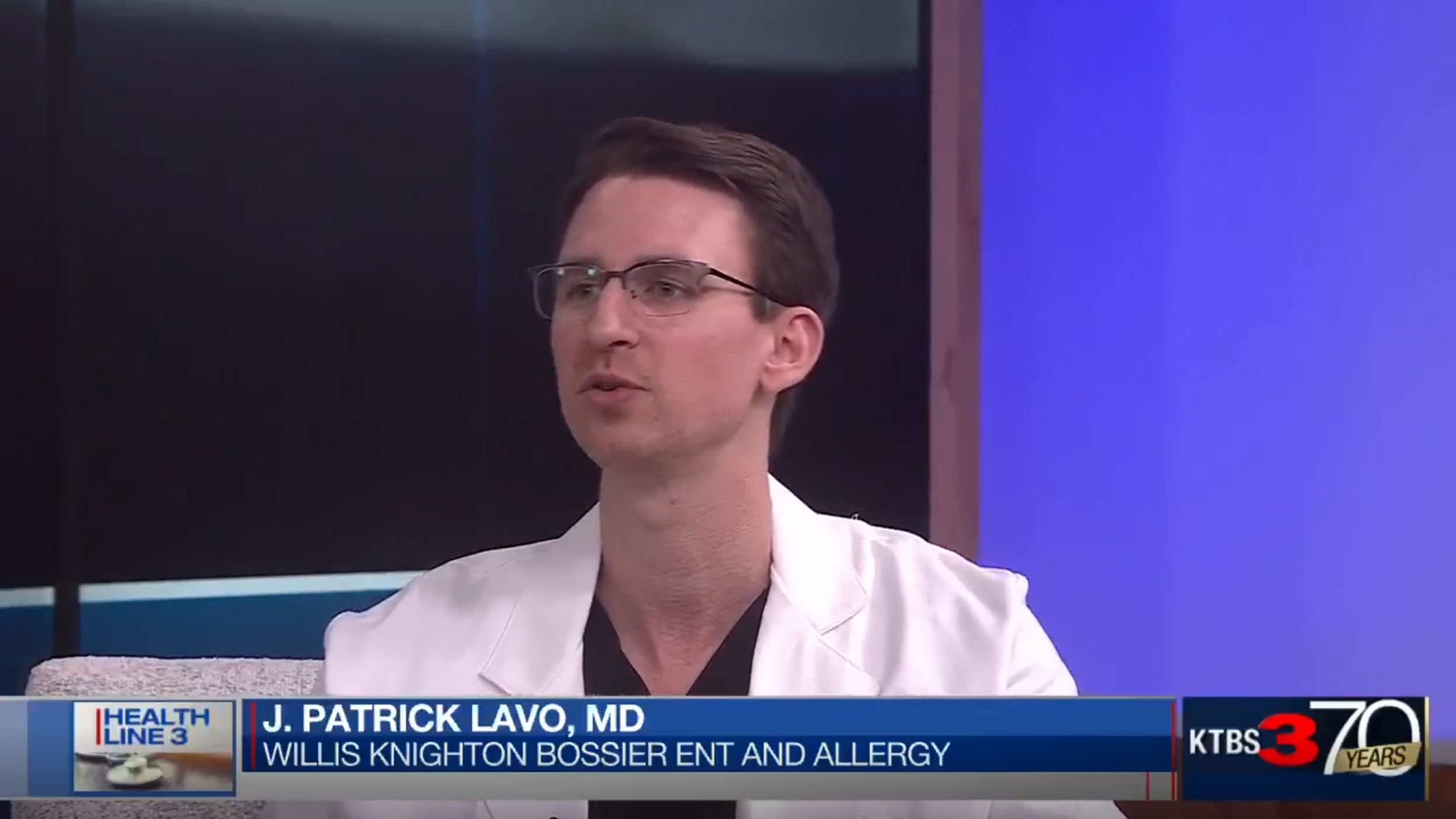 Dr. J. Patrick Lavo, MD, discusses ear, nose and throat (ENT) on KTBS Healthline 3.